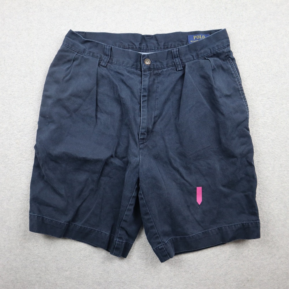 Polo Ralph Lauren Shorts Mens 30 Classic Fit Pleated 9 Navy Blue Cotton Chino